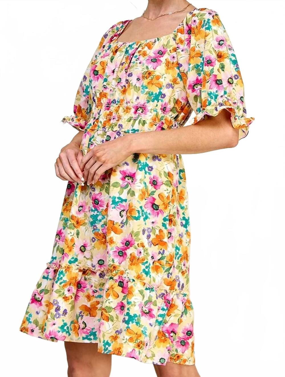 NEW CHRIS & CAROL carefree smocked waist mini dress in pink floral
